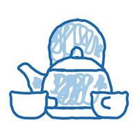 kettle and two cups doodle icon hand drawn illustration vector