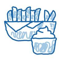 french fries with mayonnaise sauce doodle icon hand drawn illustration vector