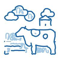 vaca manchada en el pueblo doodle icono dibujado a mano ilustración vector