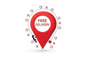 servicio de entrega gratuito con icono de ubicación e ilustración de vector de coche