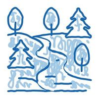 ilustración de dibujado a mano de icono de doodle de terreno de montaña y bosque vector