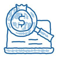 detección de dinero en computadora doodle icono dibujado a mano ilustración vector