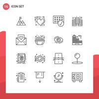 Outline Pack of 16 Universal Symbols of digital gadget flame devices computers Editable Vector Design Elements