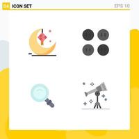 4 Universal Flat Icons Set for Web and Mobile Applications moon search ribbon clothes glass Editable Vector Design Elements