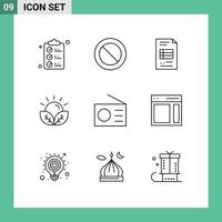 9 User Interface Outline Pack of modern Signs and Symbols of gadgets garden business report farming crops Editable Vector Design Elements