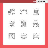 Stock Vector Icon Pack of 9 Line Signs and Symbols for praying nurse point hospital nurse female nurse Editable Vector Design Elements