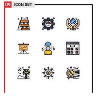 Modern Set of 9 Filledline Flat Colors Pictograph of solution challenge care business renewable Editable Vector Design Elements