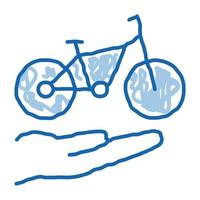hand holding bike doodle icon hand drawn illustration vector