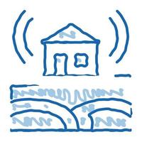 ilustración de dibujado a mano de icono de doodle de edificio residencial de onda sísmica vector