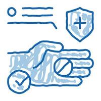 hand holding medical pill doodle icon hand drawn illustration vector