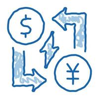 transferencia de diferentes monedas doodle icono dibujado a mano ilustración vector
