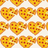 Seamless Pattern with Pizza in the form of a heart. Valentine's Day concept vector