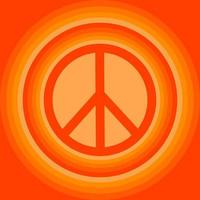 icono, pegatina al estilo hippie con un signo de paz en un fondo de círculos naranjas degradados vector