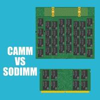 un módulo de memoria caché camm y un módulo de memoria dual en línea de contorno pequeño vector