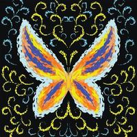 Isolated butterfly abstract multicolored decorative vector background on black square template for social media post, scarf print, textile and paper print, poster, brochure, wall backdrop.