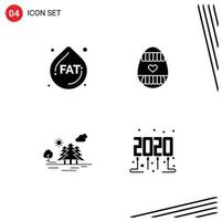 Group of 4 Modern Solid Glyphs Set for fat landscape easter egg holidays clouds Editable Vector Design Elements