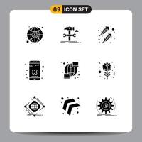 Pack of 9 Modern Solid Glyphs Signs and Symbols for Web Print Media such as network global rocket app cross Editable Vector Design Elements