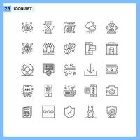 Pictogram Set of 25 Simple Lines of gear water printer hydrant cloud Editable Vector Design Elements