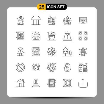 Set of 25 Modern UI Icons Symbols Signs for computer energy courthouse hand conservation Editable Vector Design Elements