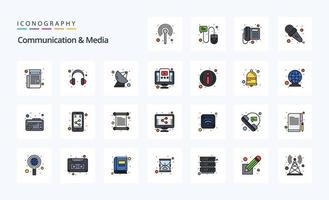 25 Communication And Media Line Filled Style icon pack