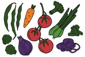 A set of vector vegetables in the doodle style on a white background.