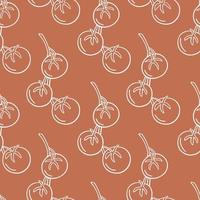 Seamless pattern with tomatoes on a twig in the style of a doodle. Vector image.