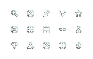 user interface essential icon set in line, outline gradient style vector