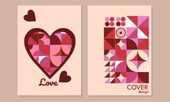 Happy Valentine's Day cover, background with heart frame and pattern in abstract geometric style for, notebook, card, banner, social media vector