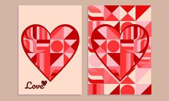 portada del día de san valentín feliz, fondo con marco de corazón y patrón en estilo geométrico abstracto para, cuaderno, tarjeta, pancarta, medios sociales vector