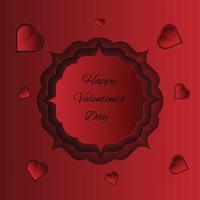 Happy Valentine's Day crimson papercut background realistic style. Border frame, banner party invitation vector