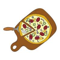 pizza on a cutting board vector illustration.