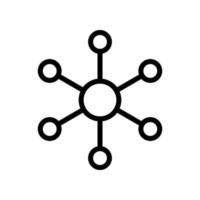 Hub and spoke, network connection, central database icon in line style design isolated on white background. Editable stroke. vector