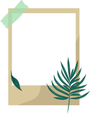 photo frame template with tape and decorative leaf element 17804383 PNG