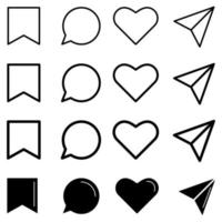 Collection of Generic social media user interface icon set. Like, comment, share and save icon. Vector illustration