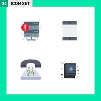 Set of 4 Vector Flat Icons on Grid for crash call service ipad contact Editable Vector Design Elements