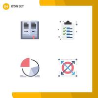 Mobile Interface Flat Icon Set of 4 Pictograms of book analytics web chart web Editable Vector Design Elements