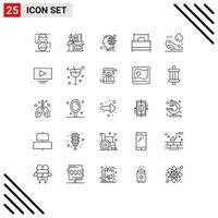 Set of 25 Modern UI Icons Symbols Signs for furniture double stationary bed human Editable Vector Design Elements