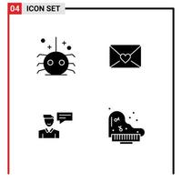 Pack of 4 Modern Solid Glyphs Signs and Symbols for Web Print Media such as bug popup spider heart conversation Editable Vector Design Elements