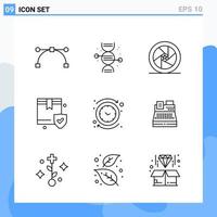 Modern 9 Line style icons Outline Symbols for general use Creative Line Icon Sign Isolated on White Background 9 Icons Pack Creative Black Icon vector background