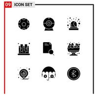 Group of 9 Solid Glyphs Signs and Symbols for file search emergency test lab Editable Vector Design Elements