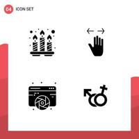 Mobile Interface Solid Glyph Set of 4 Pictograms of candles design tray left fine arts Editable Vector Design Elements