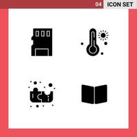 Solid Glyph Pack of 4 Universal Symbols of card strategy sd weather book Editable Vector Design Elements