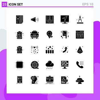 25 Universal Solid Glyphs Set for Web and Mobile Applications compass message on email communication Editable Vector Design Elements