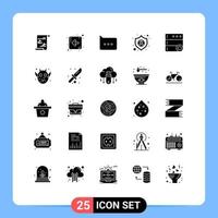 Group of 25 Solid Glyphs Signs and Symbols for angry database chat cloud shield Editable Vector Design Elements