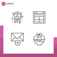 4 Creative Icons Modern Signs and Symbols of clock website cuckoo interface message Editable Vector Design Elements