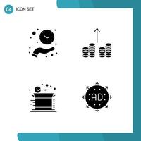 Universal Icon Symbols Group of 4 Modern Solid Glyphs of clock delivery time cash out shipping Editable Vector Design Elements