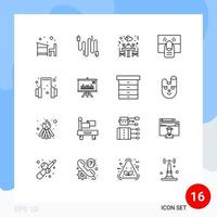 Group of 16 Outlines Signs and Symbols for touch hand communication finger table Editable Vector Design Elements