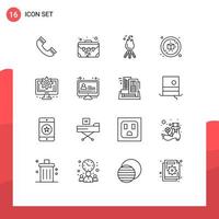 Set of 16 Vector Outlines on Grid for interface box fire diet camp Editable Vector Design Elements