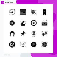 Group of 16 Modern Solid Glyphs Set for ad android easel mobile phone Editable Vector Design Elements
