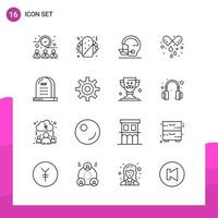 conjunto de iconos de contorno paquete de 16 iconos de línea aislados en fondo blanco para el diseño de sitios web receptivos aplicaciones móviles e impresas fondo de vector de icono negro creativo